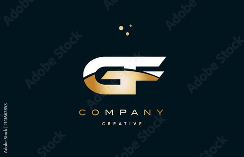 gf g f  white yellow gold golden luxury alphabet letter logo icon template