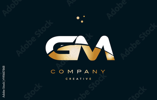 gm g m  white yellow gold golden luxury alphabet letter logo icon template