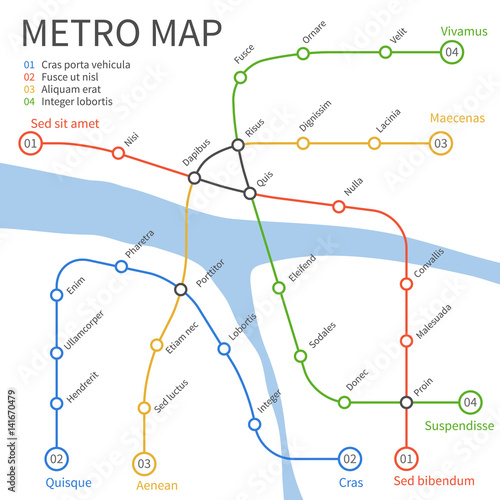 Metro subway train map. Vector urban transportation concept