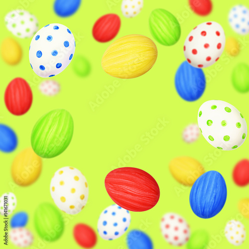 Cololrful Easter eggs on green background