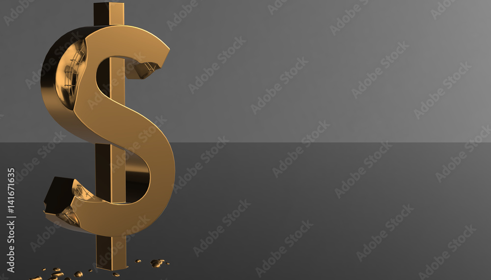 Gold dollar sign destruction symbol, 3d rendering Gold dollar sign destruction symbol, 3d rendering