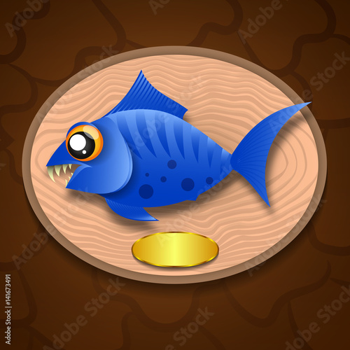 Fish trophy hanging on the board.