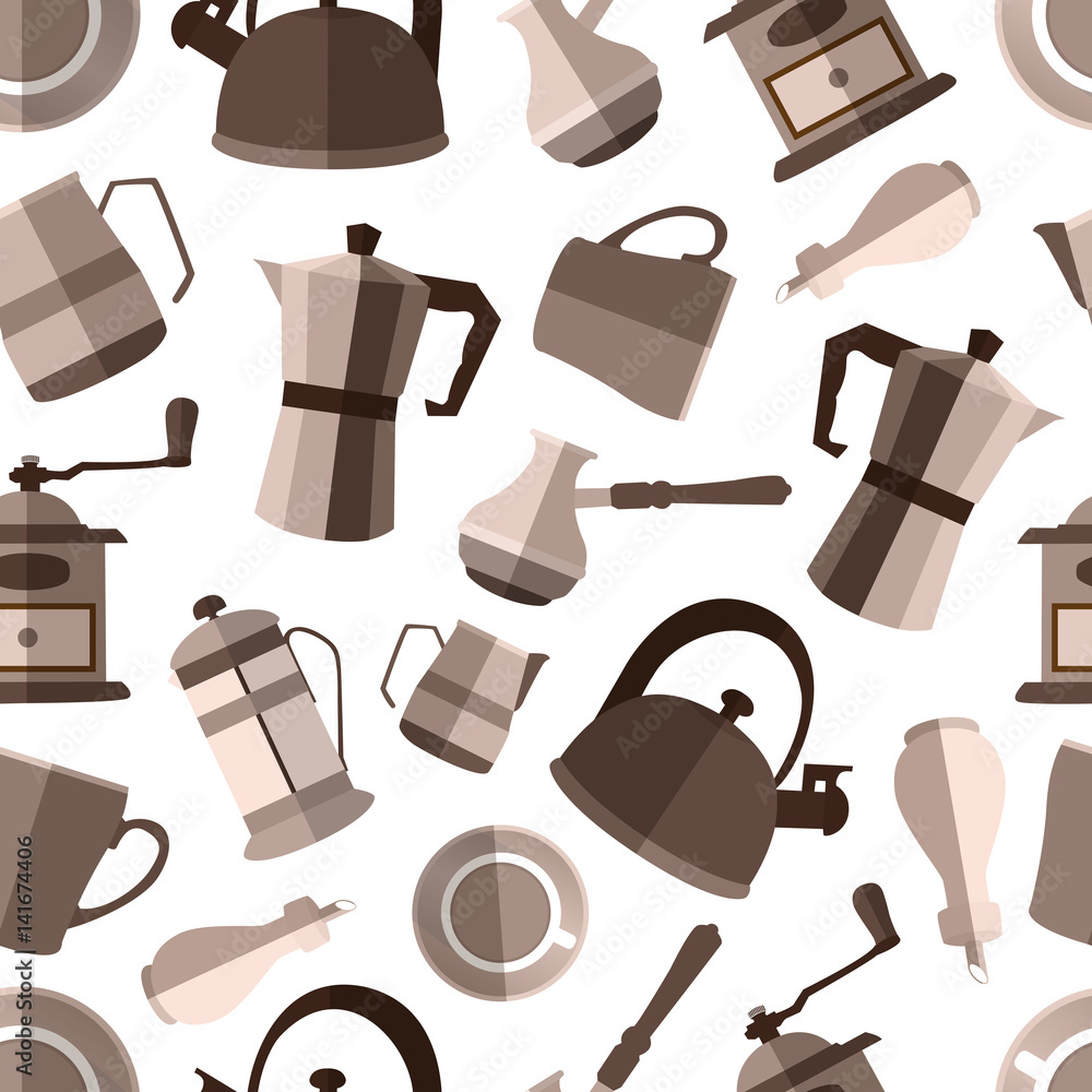 Obraz premium Seamless pattern background with simple monochrome coffee flat