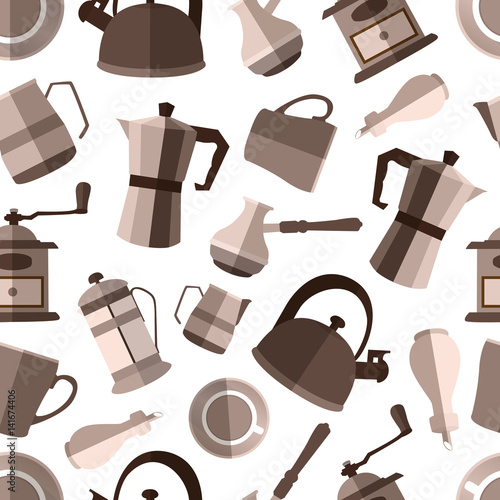 Seamless pattern background with  simple monochrome coffee flat 