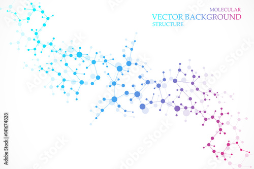 Structure molecule and communication. Dna, atom, neurons. Scientific concept for your design. Connected lines with dots. Medical, technology, chemistry, science background. Vector illustration.