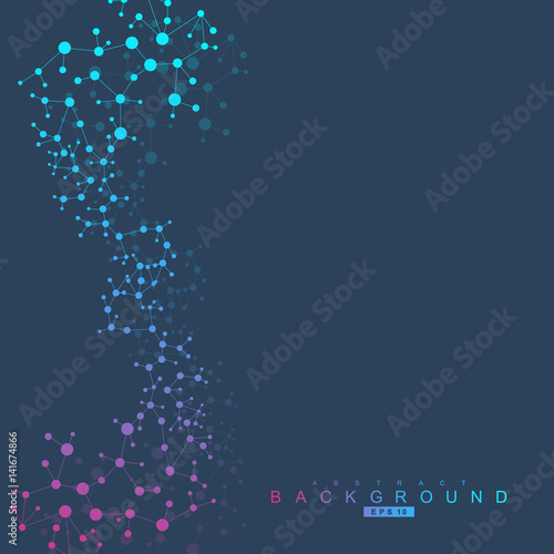 Structure molecule and communication. Dna, atom, neurons. Scientific concept for your design. Connected lines with dots. Medical, technology, chemistry, science background. Vector illustration.