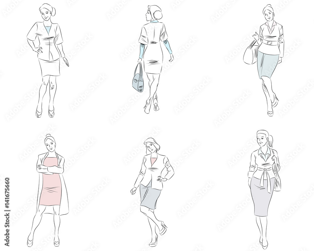 Six fashionable businesswoman