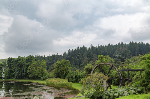 Pond and forest at the Recinto Del Pensamiento nature reserve near Manizales  Colombia.