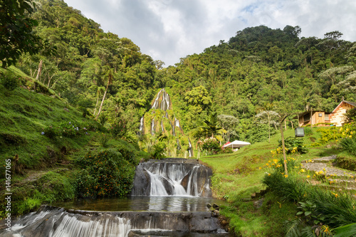 Long exposure waterfall at the Santa Rosa Thermal Spa near Santa Rosa de Cabal in Colombia. photo