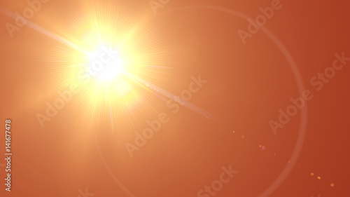 Sun lens flare in blue background horizontal frame (very high resolution)