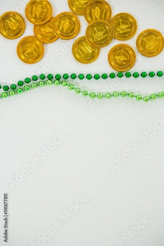 St Patrick's Day gold chocolate coin and beads