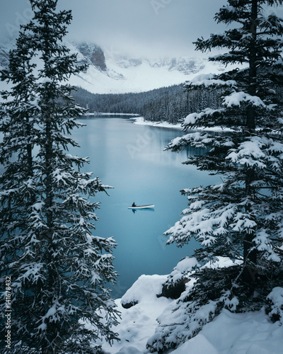 Winter Canoeing on Maligne Lake, Alberta