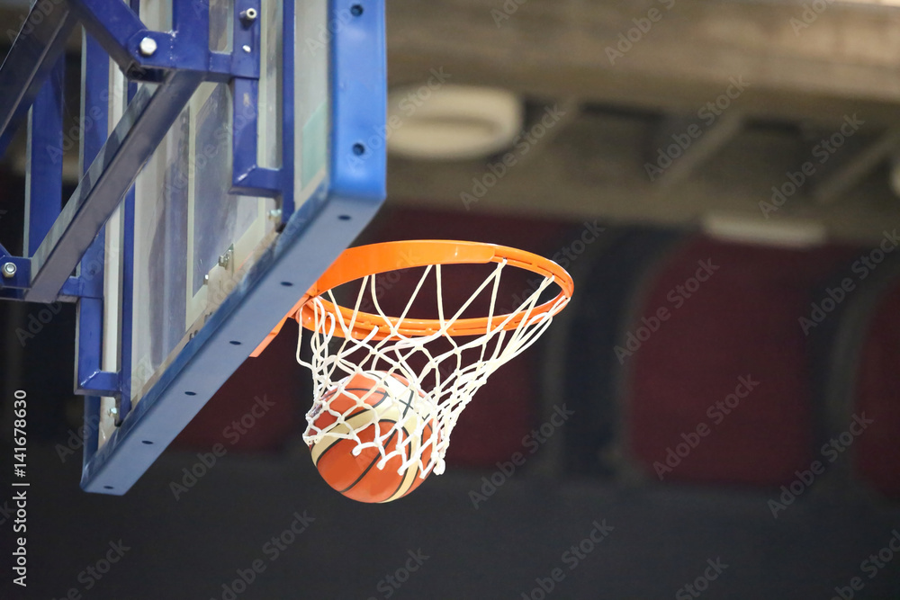 basketball going into the basket after a cool shot basketball going into the basket after a cool shot