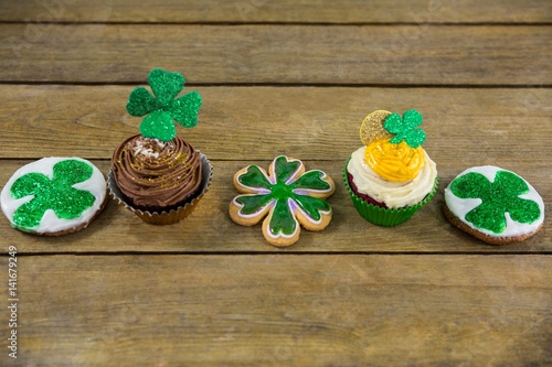St Patrick's Day shamrock on the cupcake with cookies