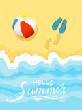 Summer theme with beach ball and flip flops