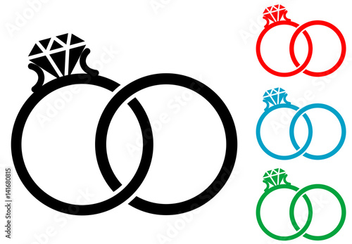 Icono plano anillos de matrimonio varios colores