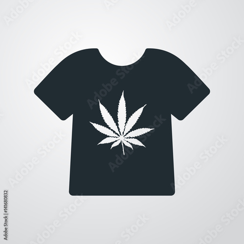 Icono plano camiseta con hoja marihuana en fondo degradado