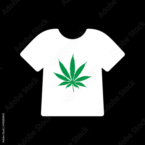 Icono plano camiseta blanca con hoja marihuana verde en fondo negro