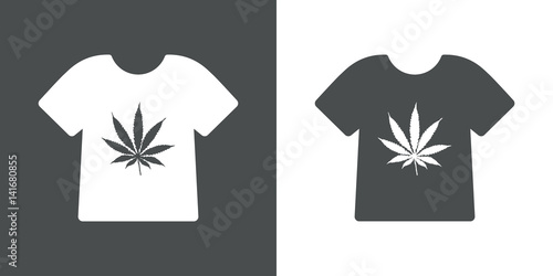 Icono plano camiseta con hoja marihuana gris y blanco