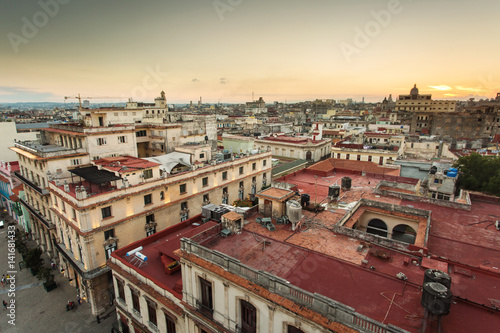 View of Havana at sunset from above, Cuba.