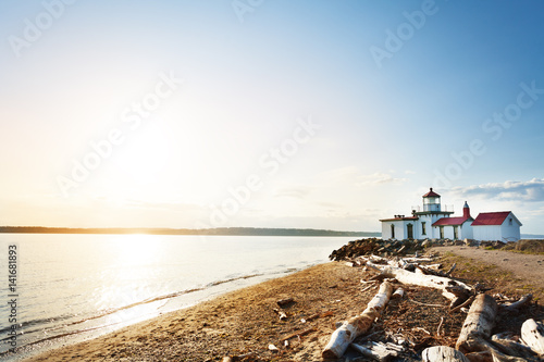 Bay of Puget Sound with West Point Lighthouse, WA photo