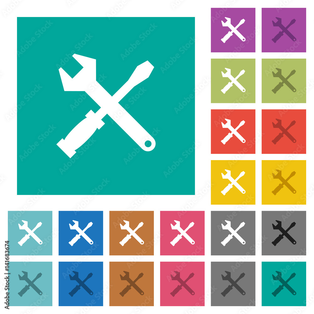 Tool kit square flat multi colored icons