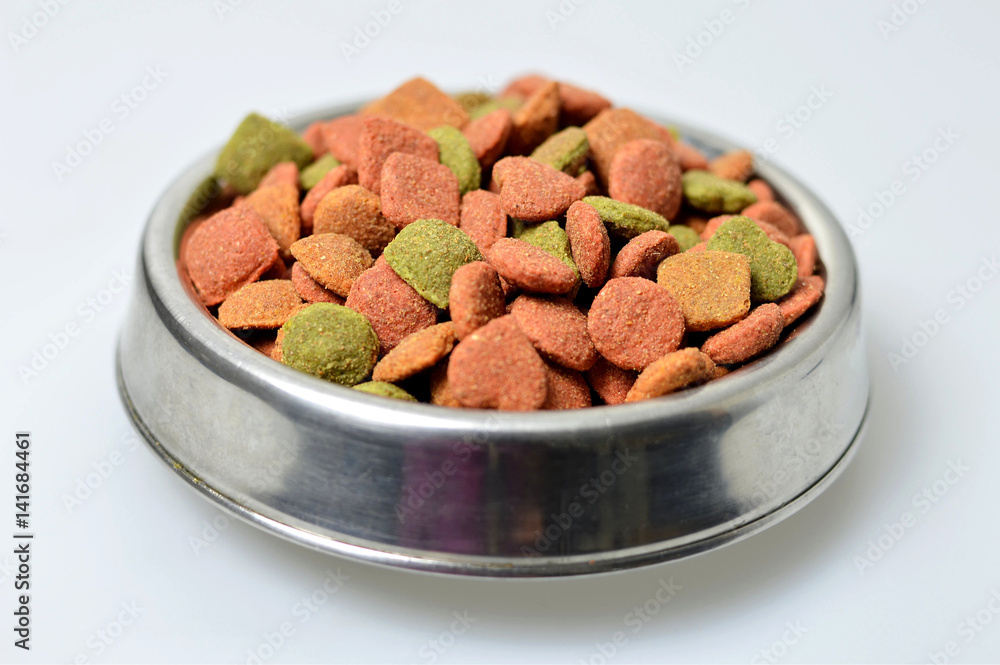 Dog food in the bowl on light background Dog food in the bowl on light background