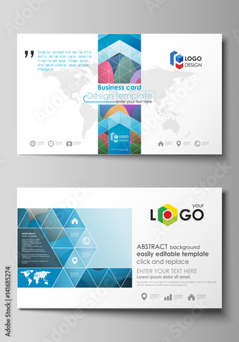Business card templates. Easy editable layout, flat style template, vector illustration. Bright color pattern, colorful design with overlapping shapes forming abstract beautiful background.