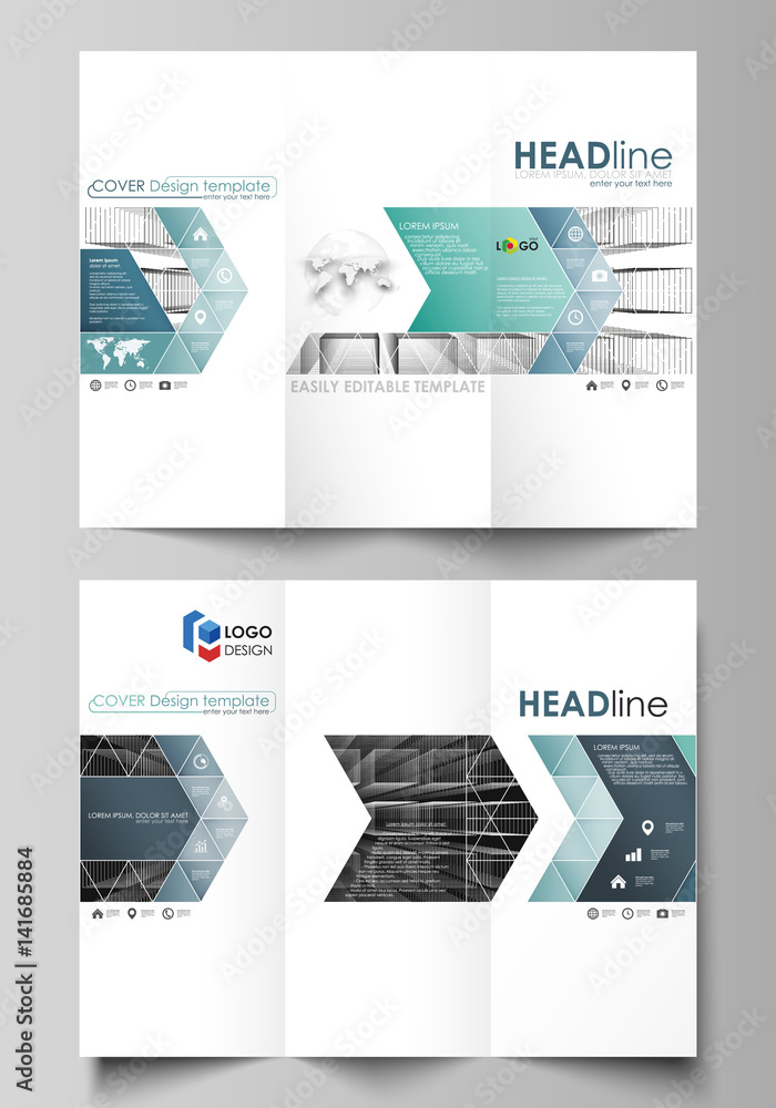 Business templates in HD format for presentation slides. Vector layouts in flat design. Abstract infinity background, 3d structure with rectangles forming illusion of depth and perspective.