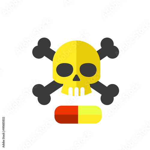 Death emblem with narcotic drug pill icon