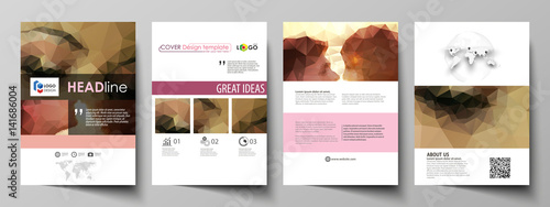 Business templates for brochure  magazine  flyer. Cover design template  abstract vector layout in A4 size. Romantic couple kissing. Beautiful background. Geometrical pattern in triangular style.