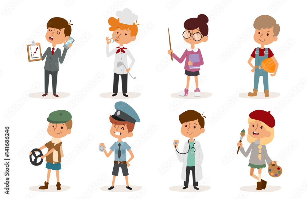 cartoon profession kids children vector set illustration person childhood painter sportsman chef builder policeman doctor artist driver businessman cartoon profession kids children vector set illustration person childhood painter sportsman chef builder policeman doctor artist driver businessman