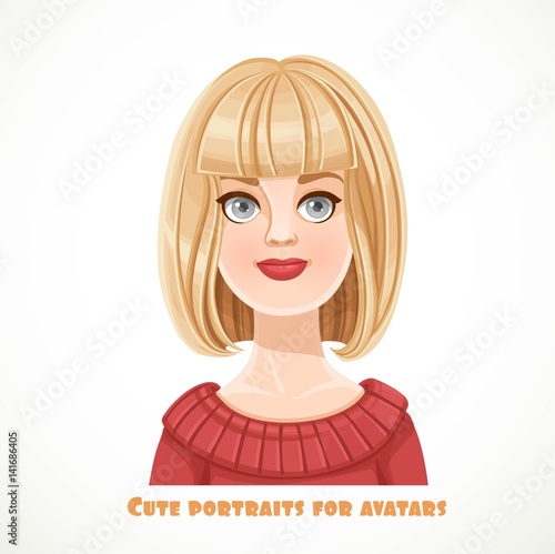 Cute blond young woman with short hair bob portrait for avatar isolated on a white background