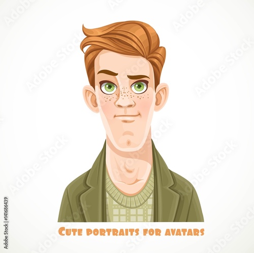 Cute redhead young men portrait for avatar isolated on a white background