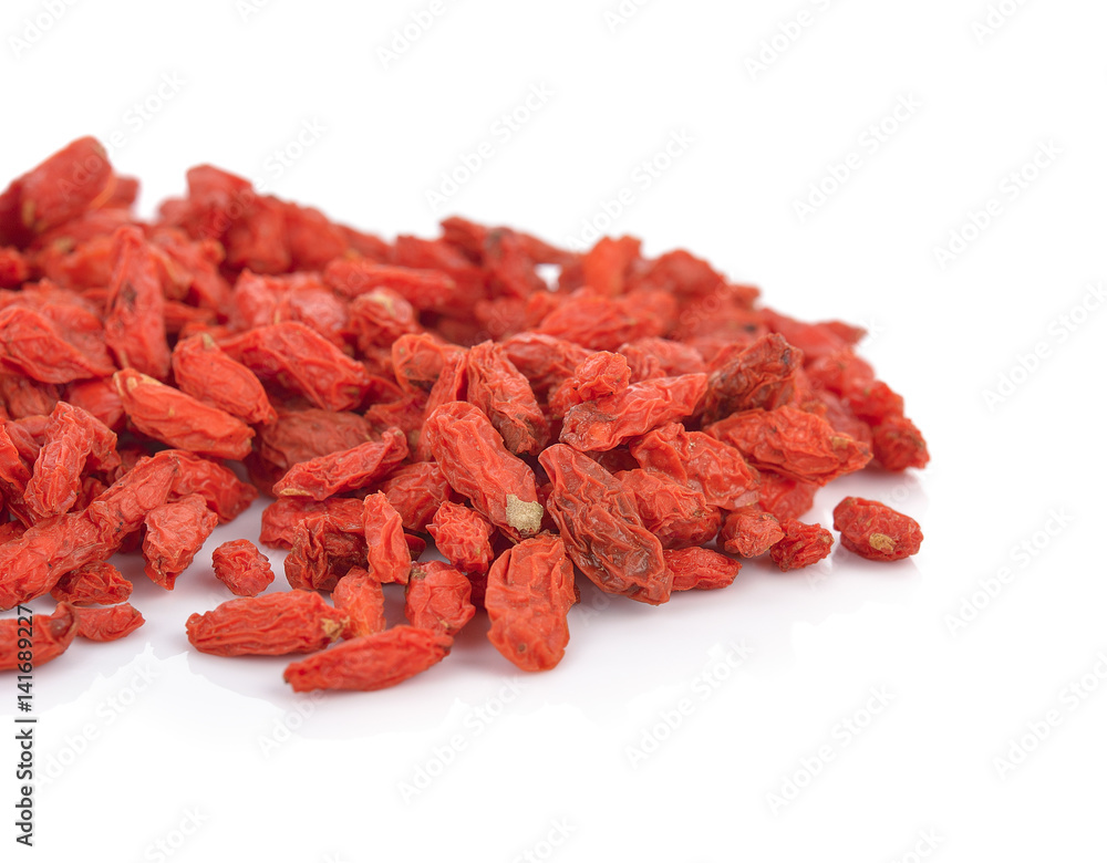 Dried goji berries, isolated on white background Dried goji berries, isolated on white background