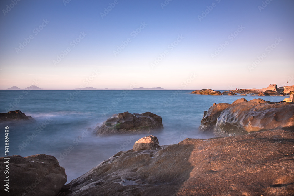 Landscape sunset Etna trees train and seascape Landscape sunset Etna trees train and seascape