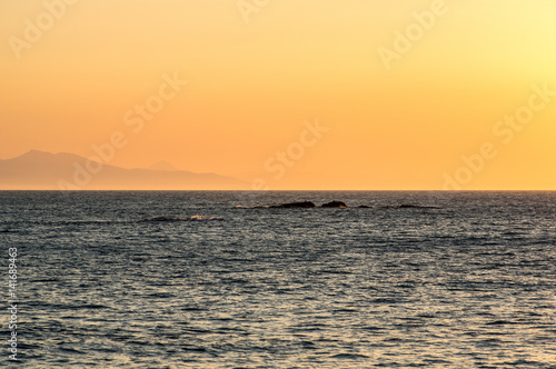 Landscape sunset Etna trees train and seascape 