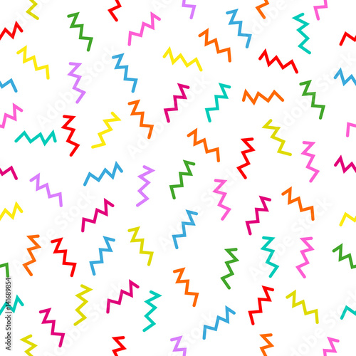 Memphis style seamless vector pattern with zig zag elements. 