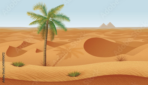 Horizontal seamless background with desert  palms and dry grass