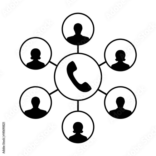 Icon of advanced call center, an operator, callers clients