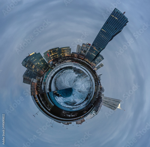 Canvas Print Abstract presentation of the Danube island in Vienna as a little planet