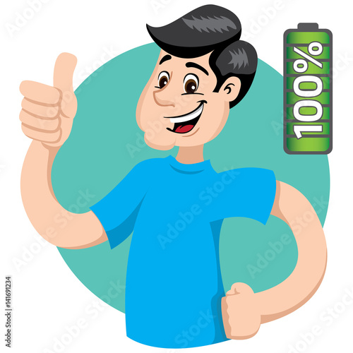 Mascot Bob man person, with 100%, excited, with energy. Ideal for informational and institutional related to medicine