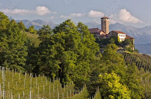 Castel Valer castle and apple trees, Val di Non, Trentino, Italy photo