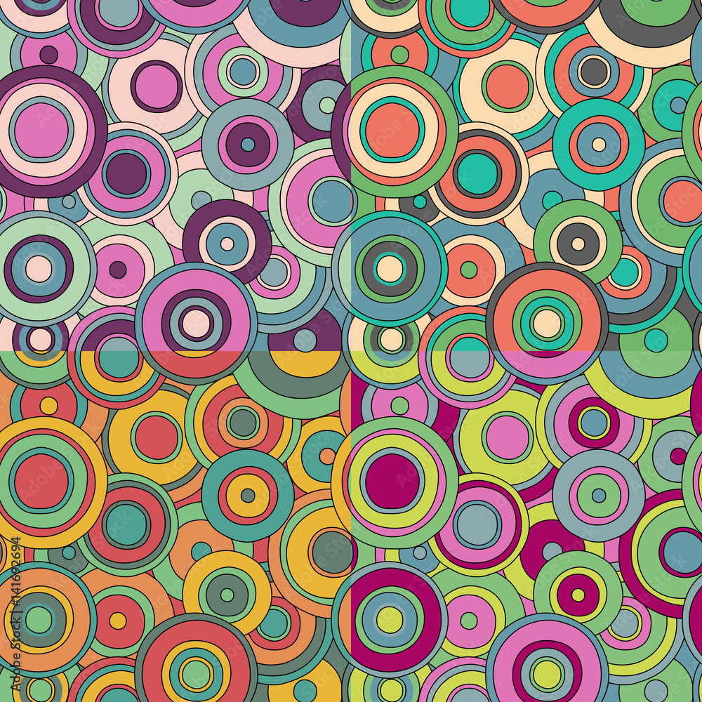 Fototapeta premium set of 4 bright psychedelic circles pattern