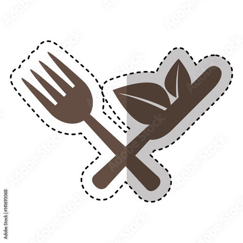 cutlery with leafs healthy food vector illustration design