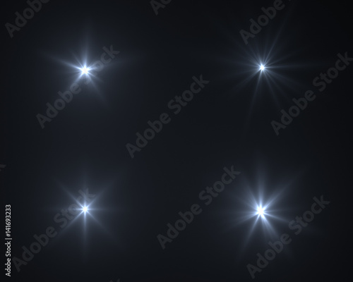 Realistic digital lens flare in black background photo