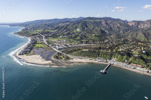 Aerial view of Malibu Pier and Surfrider Beach near Los Angeles, California. photo