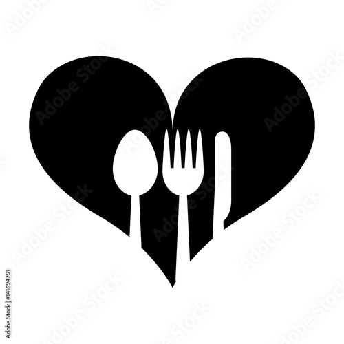 heart with set cutlery vector illustration design