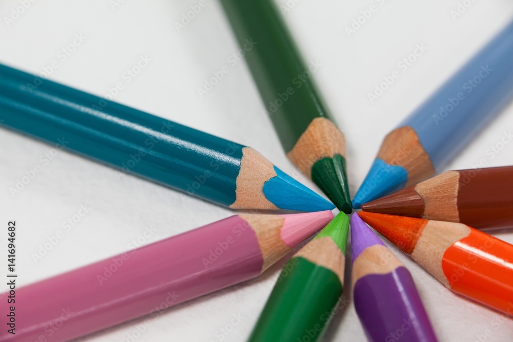 Close-up of colored pencils arranged in a circle Close-up of colored pencils arranged in a circle