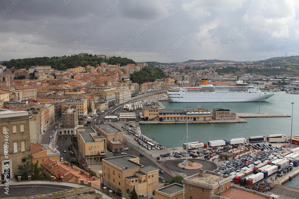 View from the mountain to the port of Ancona, Italy.